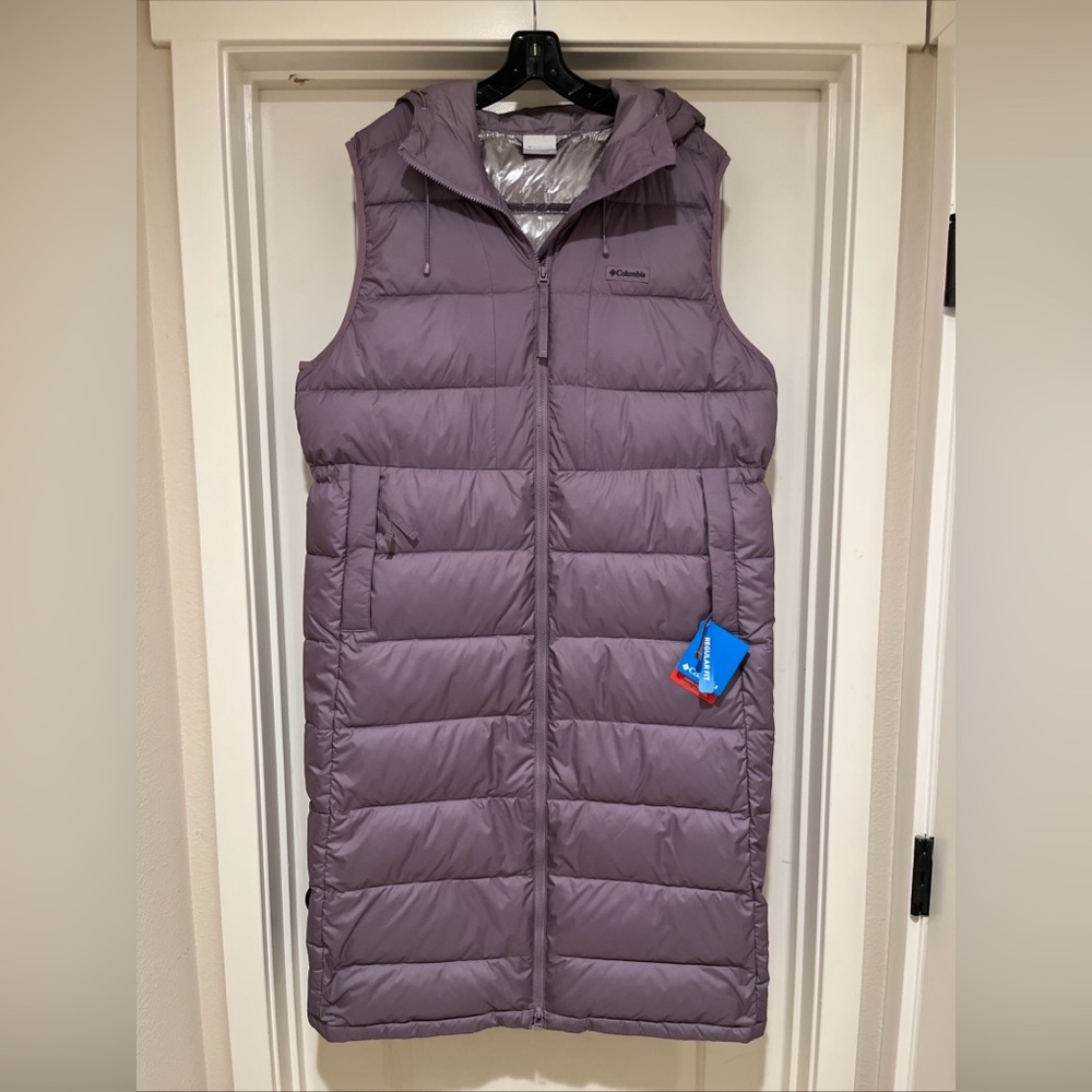 DIRT MARK Womens XL Columbia Pike Lake II Long Vest Hooded Purple Puffer New Tag